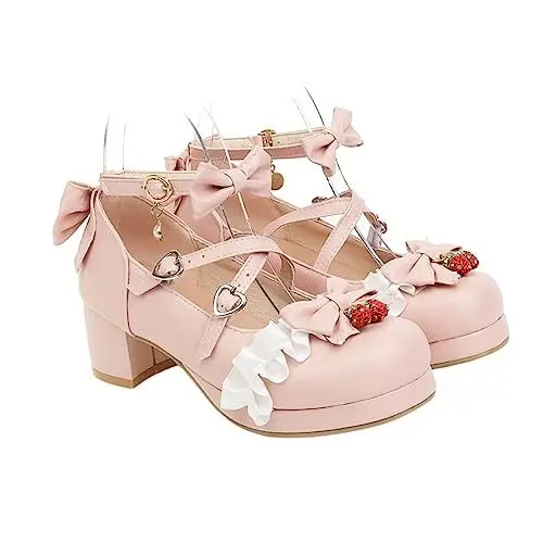 Produktbild: GALPADA 1 Paar Bowknot-prinzessinnenschuhe Mit Mittlerem Absatz Weiße Plateauschuhe Frauen Pumpt Niedrigen Absatz Frauen Pumps Mit Niedrigem Absatz Frauen Keilpumpe Ferse Pumps Rosa