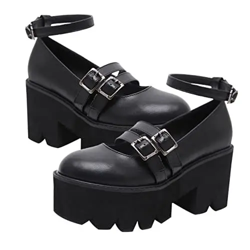 Produktbild: GALPADA 1 Paar Lederschuhe mit runder Zehenpartie und klobigem Absatz Damenschuhe würfelunterlage Keilabsätze High-Heel-Sandalen für Damen weibliche Schuhe mit dicken Absätzen Gummi Black