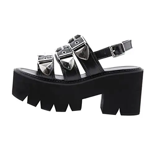 Produktbild: GALPADA 1 Paar Plateau-peep-toe-sandalen Gotisch Schwarze Abendschuhe Für Damen Schwarze Gladiatorensandalen Für Damen Alias ​​para Mujer Klar Gemütlich Sandalen Schuhe Fräulein Sohle: Pu