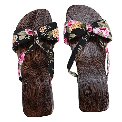 Produktbild: GALPADA Damen Japanische Sandalen Clogs Mit Flacher Sohle Modische Hausschuhe Für Mehr Komfort Schwarz Größe 37