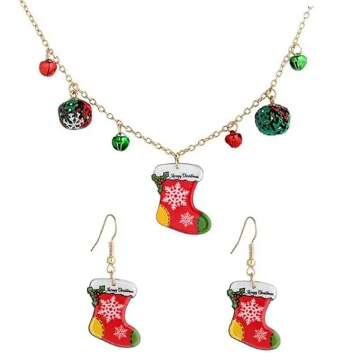 Produktbild: GALPADA 1 Satz Weihnachtsschmuck-set Schmuckhalskette Damen Ohrringe Weihnachtsstrumpf Stuffer Weihnachts-halskette Weihnachtsfeier Gefallen Baumelnder Tropfenohrring Legierung