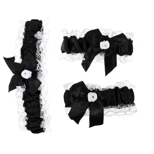 Produktbild: GALPADA Braut Strumpfband Mit Weiß Spitze Satinschleife, 1 Set Beinkragen Armband Strumpfband für Hochzeit Karneval Parteien
