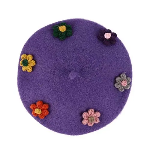 Produktbild: GALPADA 1stk Blumenmütze Wollene Baskenmütze Fotokabine Stütze Französische Hüte Für Frauen Häkel-baskenmütze Baskenmützen Baby Warme Wollmütze Kaschmir Damen Strickmütze Violett Klassisch