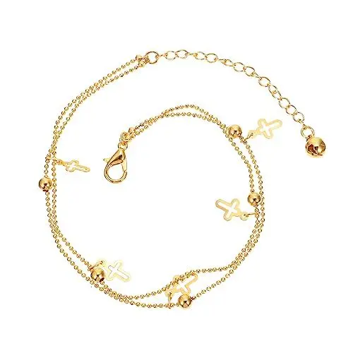 Produktbild: GALPADA 1stk Doppelkreuz Fußkettchen Schmuck Für Mädchen Baumelndes Fußkettchen-Armband Fußkettchen Aus Metall Fußkettchen Für Damen Kette Doppelschicht 18 Karat Vergoldung Fräulein