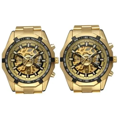 Produktbild: GALPADA 2stücke Herren Automatikuhren Mit Edelstahlarmband Und Schwarz Mechanische Armbanduhr Im Hollow Style Für Präzise Zeitmessung Schwimmen Geeignet