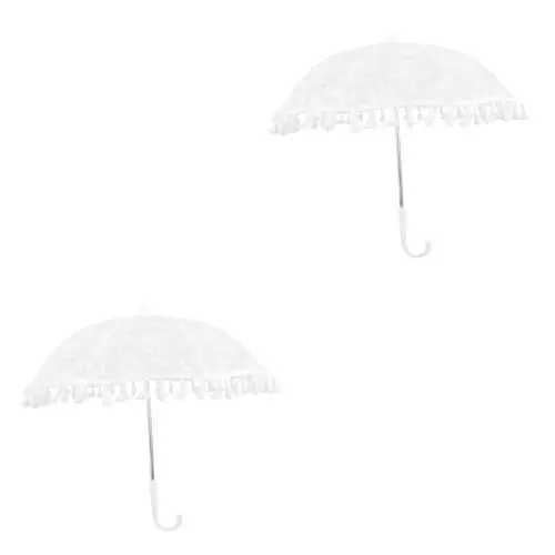 Produktbild: GALPADA 2St Regenschirm aus Spitze bridesmaid bridemaid aus Spitze Blumenmädchen Accessoires für die Hochzeit Regenschirm für die Babyparty Foto-Requisite Plastik Weiß