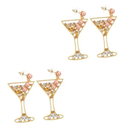 Produktbild: GALPADA 2 Paar Ohrringe aus Weinglas Perlenohrringe Goldene Ohrringe festliche ohrringe schmuck Modeohrringe Goldohrring Weingläser Party-Ohrringe Ohranhänger Strass-Ohrringe Zinklegierung