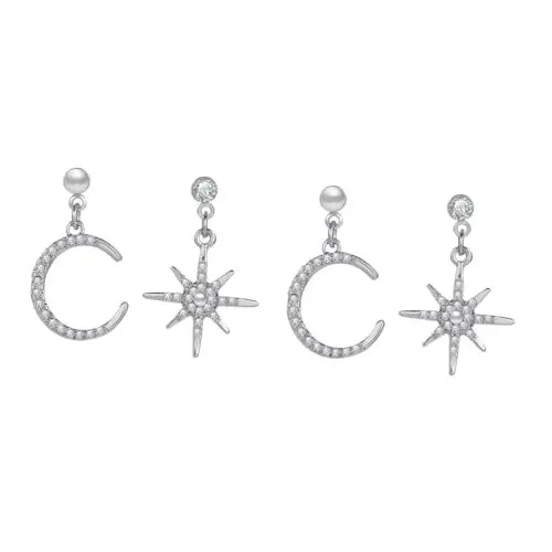 Produktbild: GALPADA 2 Paar Ohrschmuck Stern Mond Ohr Frauen Ohrring Perlenohrringe Für Damen Edelstein-ohrringe Ohrringe Für Frauen Mond-ohrtropfen Mondohrringe Fallen Stern-creolen-ohrring Silver