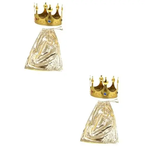 Produktbild: GALPADA 2 Sätze Cape-Krone-Set Partykostüm Halloween-Prinzessin-Mantel-Kostüm halloween kinder umhang kinderkostüme halloween Bühnendekoration Requisite Halloween-Cosplay-Requisiten Golden