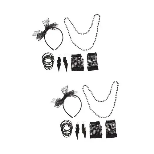 Produktbild: GALPADA 2 Sätze Partykleidung party outfit party sachen Partyzubehör-Set Party-Themendekorationen Spitzenbesatz grüne Anzüge 90er Partynetz Haarband Partyhandschuhe aus Spitze Stoff Black