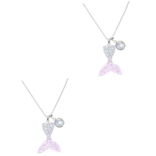 Produktbild: GALPADA 2 Stk Meerjungfrau Halskette damenhalskette Halskette mit Meerjungfrauenschwanz Strass Halskette meerjungfrau Mädchen Halsschmuck Halsanhänger Harz Rosa