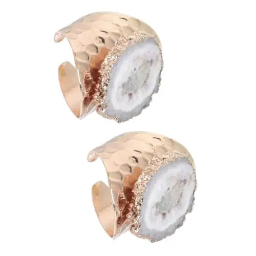 Produktbild: GALPADA 2 Stk vergoldeter Kristallring damenringe hand schmuck gold schmuck Handgefertigter Schmuck Modeschmuckring Frau klingelt damen ringe Fluorit Handschmuck frauen schmuck Achat Weiß
