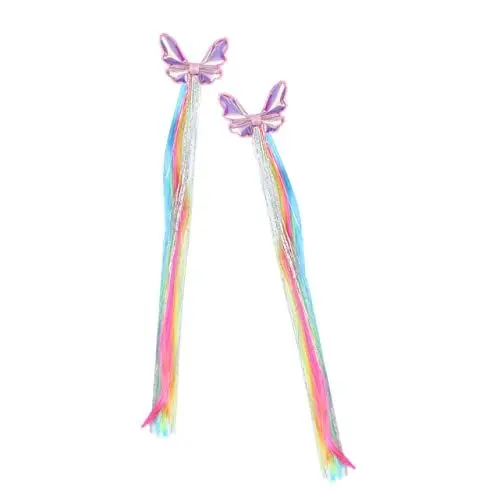 Produktbild: GALPADA 2st Haar Klammern Bowsette-perücke Kopfbedeckungen Für Kinder Farbige Haarspangen Bunte Perücke Pferdeschwanz-perücke Regenbogen Perücke Haarspangen Mädchen Gradient Haarglätter