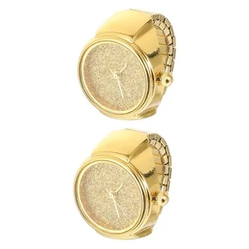 Produktbild: GALPADA 2st Ringuhr Mini- Fingeruhren Trendige Ringe Mini-uhrenring Herrenuhren Für Frauen Hochzeitsring Herrenring Funkeln Uhrenringe Für Damen Paare Golden Legierung