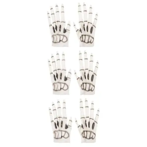 Produktbild: GALPADA 3 Paare Vinyl-Handschuhe gruselige Skeletthandschuhe Skelett-Handschuhe halloween handschuhe halloween costume idea Skelett-Fäustlinge volle Fingerskeletthand bilden unheimlich