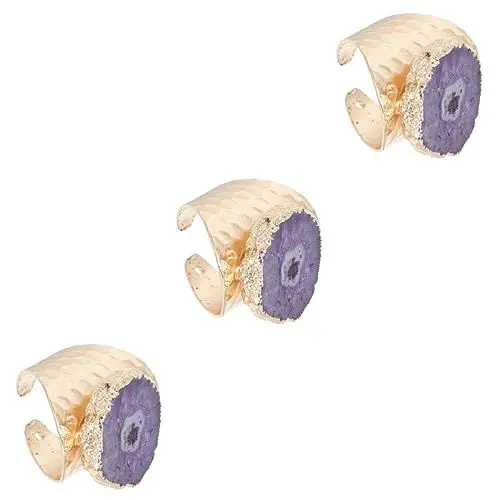 Produktbild: GALPADA 3 Stk Vergoldeter Kristallring Smaragdring Edelstein-sterlingring Sterling-edelstein-goldband Kristall Verlobung Klar Statement-ring Für Damen Fluorit Fräulein Achat Säumen Violett