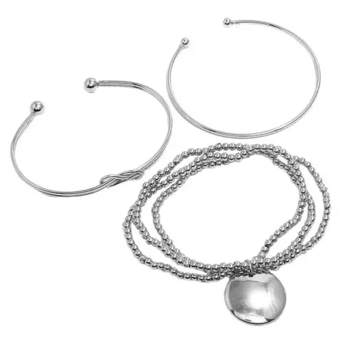 Produktbild: GALPADA 3 Stück 1 Set Dekoratives Armband Stapelbares Perlen Schleifenarmband Stapelbares Manschettenarmband Schmuckset Silber