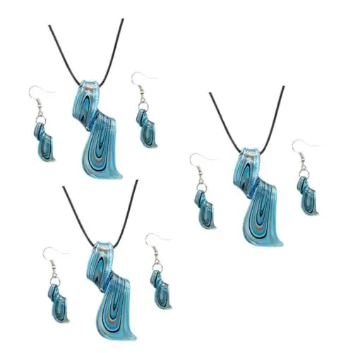 Produktbild: GALPADA 3stücke Blaues Kreatives Spiral-ohrringe Und Halsketten-set Mit Glasanhänger Mehrfarbige Damen-schmuck-ornamente Für Partys Und Besondere Anlässe