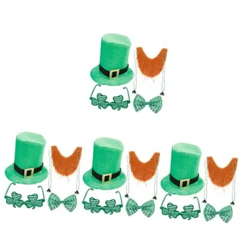 Produktbild: GALPADA 4 Sätze Kleeblatt Party-foto-requisite Requisiten Für Kostümpartys Shamrock-brille Cosplay-kostümzubehör Partyzubehör Patrick-party-accessoire Fliege Festliches Kostüm Stoff Green