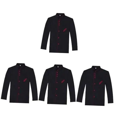 Produktbild: GALPADA 4 Stück lässige lockere Kochkleidung Unisex-Sushi-Jacke personalisierte Kochjacke Langarm Kochuniform Schwarzes Kochhemd Herren-jacken Damen-jacken Catering-Jacken Kochmantel Black