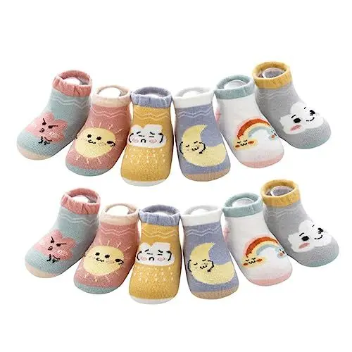 Produktbild: GALPADA 6paare Rutschfeste Bodensocken Für Mädchen Warme Bequeme Fußbekleidung Für Kleinkinder Mixed Style Für Für Drinnen Und Beim Laufen Lernen
