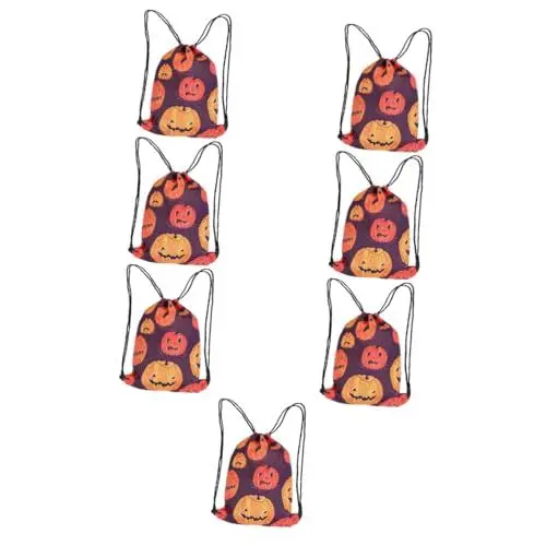 Produktbild: GALPADA 7 Stück Halloween-süßigkeitenbeutel Mit Kordelzug Für Jungen Und Mädchen Erwachsene 6er-Pack Wiederverwendbar Vlies-süßigkeiten-kürbis-Tasche