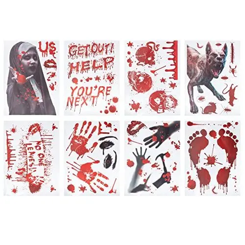 Produktbild: GALPADA 8 Blätter Halloween-Aufkleber Halloween-wandtattoos Blutige Klammern Fröhliches Halloween-dekor Erschreckende Blutige Wandtattoos Halloween Blutige Abziehbilder Tatort PVC Toilette