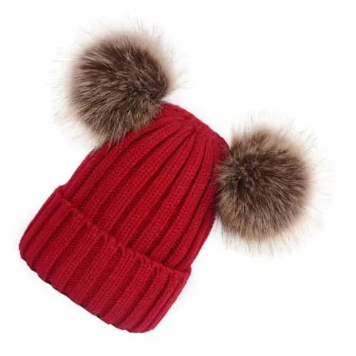 Produktbild: GALPADA Damen Strickmütze Damenhüte, Mützen warmer Hut Strickmütze mit Katzenohren warme Mütze für Frauen Strickmütze mit Doppelpompon Wintermütze mit Pompons Handbuch Kabel Fräulein