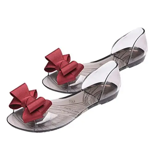 Produktbild: GALPADA Schuhe Damen Jelly Schuhe Bowknot T Sandalen Mund Sandalen Rot Größe 37 Yards 65us 4uk 375eu 92355inch