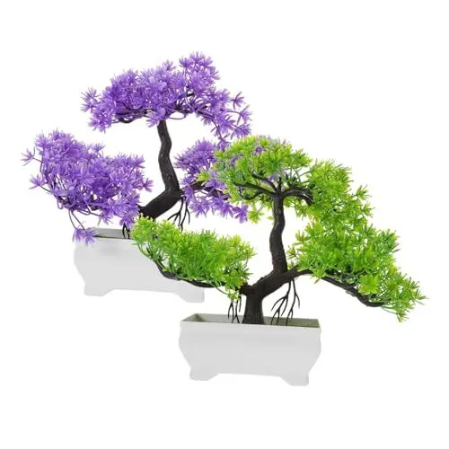 Produktbild: GALPADA Künstlicher Bonsai Baum 2 Stücke Realistisch Kleiner Kiefernbaum Dekoration für Zuhause und Büro Kunstpflanze im Topf