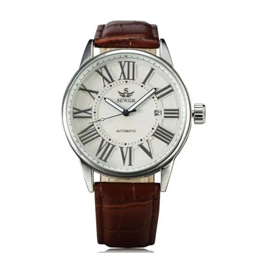 Produktbild: GALPADA Mechanische Herrenuhr Uhren Für Männer Automatikuhr Armbanduhr Automatisch Automatische Armbanduhr Mechanische Armbanduhr Herrenuhren Rom Mann Weiß Gürtel