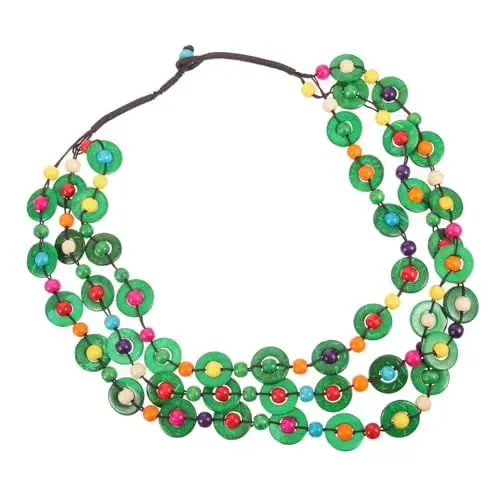 Produktbild: GALPADA Elegante Charm-halskette Handgestrickte Holzperlen Böhmisches Muster Modeschmuck Für Damen