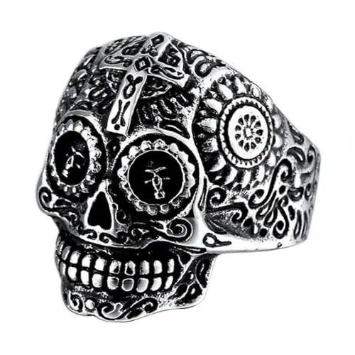 Produktbild: GALPADA Skull Ring Retro Carved Cross Ring Für Halloween Lustiger Schädelring Langlebig Und Sicher Für Styles Und