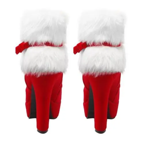 Produktbild: GALPADA Weihnachtsschuhe Rote Weihnachtsabsätze Flauschige Stiefeletten Mit Hohem Absatz Damen High Heels Stiefel Winterabsätze Für Damen Weihnachtssocken Wildleder- Kalb Fräulein