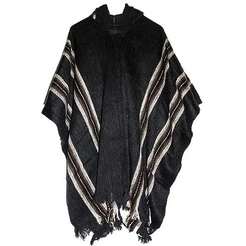 Produktbild: Gamboa - Alpaka Kapuzenponcho - Poncho für Herren - Handgemacht Poncho, Dunkelgrauer, Einheitsgröße