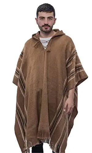 Produktbild: Gamboa - Alpaka Kapuzenponcho - Poncho für Herren - Handgemacht Poncho, Hellbraun, Einheitsgröße