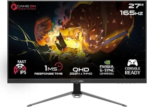 Produktbild: GAMEON 27 inch 2K QHD (2560 x 1440) Flacher IPS-Gaming Monitor, 165Hz, 1 ms, HDMI 2.1 konsolenkompatibel, mit G-Sync und FreeSync - Schwarz (GOP27QHD165IPS)