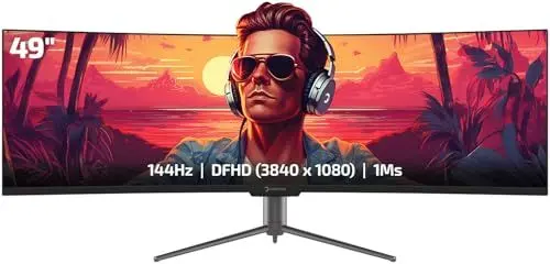 Produktbild: GAMEPOWER WQ49 49 Zoll Curved Monitor, Gaming 144Hz 1ms, 32:9 DFHD (3840x1080) VA Gebogen Display, HDR, ultrawide PC Bildschirm für PC und Konsole, HDMI & DP-Anschluss