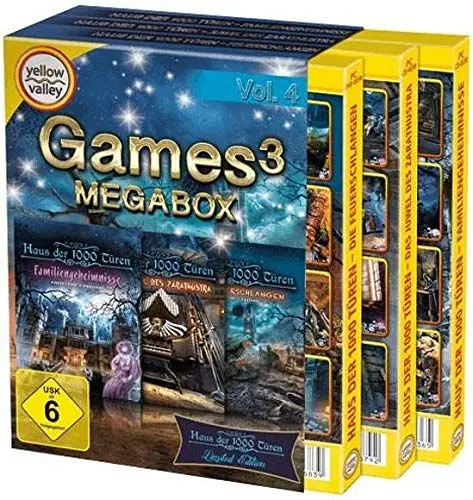 Produktbild: Games3 MegaBox.Vol.4,1 DVD-ROM + 2 CD-ROMs (Limited Yellow Valley Edition): Portal of Evil. Haus der 1000 Türen, Juwel des Zarathurstra. Haus der 1000 Türen, Feuerschlangen