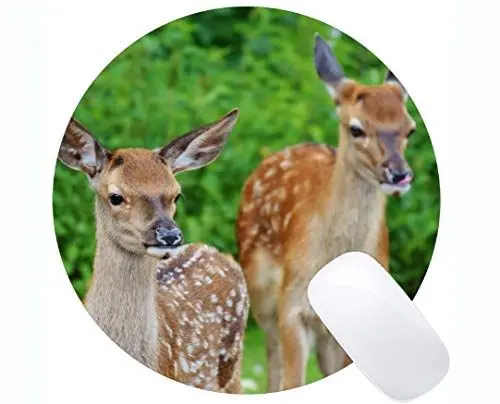 Produktbild: Gaming Round Mouse Pad Design, Wilder Wald, Rotwild, Hirsch - Genähte Kanten