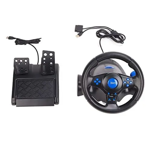 Produktbild: Gaming-Lenkrad, 180-Grad-Drehung 3-in-1-Multifunktionsspiel-Rennrad, USB-Netzteil-Lenkrad mit Pedalen für PC
