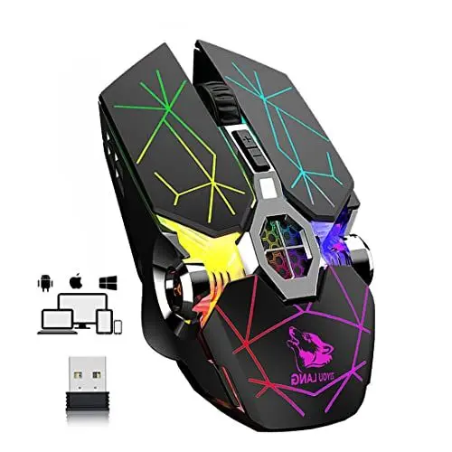 Produktbild: Gaming-Maus, RGB-beleuchtete Spielmäuse, Drahtlose wiederaufladbare Silent-Maus, 6 Tasten 2400 DPI für Laptop-PC Windows Mac Linux OSX-Notebook-Home-Office-Spiele Mehrere Funktionen (schwarz)