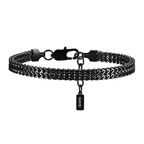 Produktbild: Gamtic Armband Herren Armkette Edelstahl - Armbänder Armkette Silber Schwarz Gold Edelstahl Armbänder Panzerkette HerrenarmbänderGeschenke für Männer, Verstellbar 21.5cm-25cm (Schwarz)