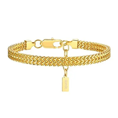 Produktbild: Gamtic Armband Herren Armkette Edelstahl - Armbänder Armkette Silber Schwarz Gold Edelstahl Armbänder Panzerkette HerrenarmbänderGeschenke für Männer, Verstellbar 21.5cm-25cm (Gold)