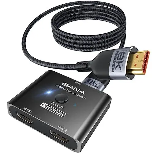 Produktbild: GANA HDMI 2.1 Switch, Ultra HD 8K Bidirectional Splitter, 4K@120Hz, 8K@60Hz, Aluminum Selector for PS5/PS4, Xbox, Roku, TV, Fire Stick (Black) <strong>with 1.2M Cable:</strong> 