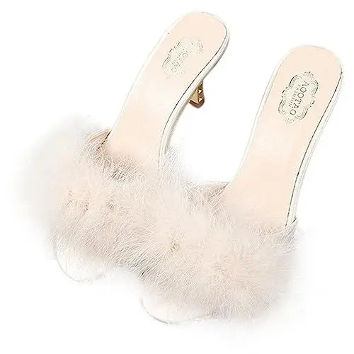 Produktbild: GANAZONO 1 Paar Hausschuhe Mit Hohem Absatz Fellpantoffeln Hausschuhe Mit Niedrigem Absatz Herbsthausschuhe Damen Absatzstiefel Slipper Innen: Pu Niedriger Absatz Fräulein Weiß Sommerschuhe