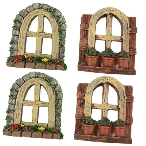 Produktbild: GANAZONO 4-Teiliges Mikro-Landschaftsornament Mikrohaus-Ornament-Set Miniaturzubehör Garten-Miniaturfenster Pflanzendekorationen Aquarium-Landschaftstür Kunstharz-Aquarienzubehör