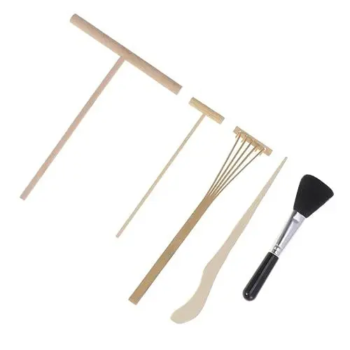 Produktbild: GANAZONO 5-teiliges Set Zen-gartenschmuck Mini-tool Zen-garten-kit Meditationskissen Schreibtisch Zen-garten Zen-gartenmusik Zen-garten Mini Werkzeug Japanischer Stil Bambus Zen Garten