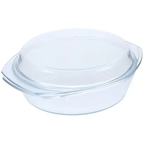 Produktbild: GANAZONO Spülmaschinenfestes Glasgeschirr Auflaufformausklaremglas Rundeauflaufformausglasmitdeckelundgriffen Glasschalen Backformofenfest(2 5L 26 8X22cm) Ofenfest