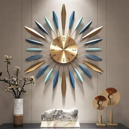 Produktbild: GANDDOBE Große dekorative Metallwanduhr, Mid-Century Style, Modern, Noiseless Non-Ticking für Wohnzimmer, Schlafzimmer, Esszimmer, Büro